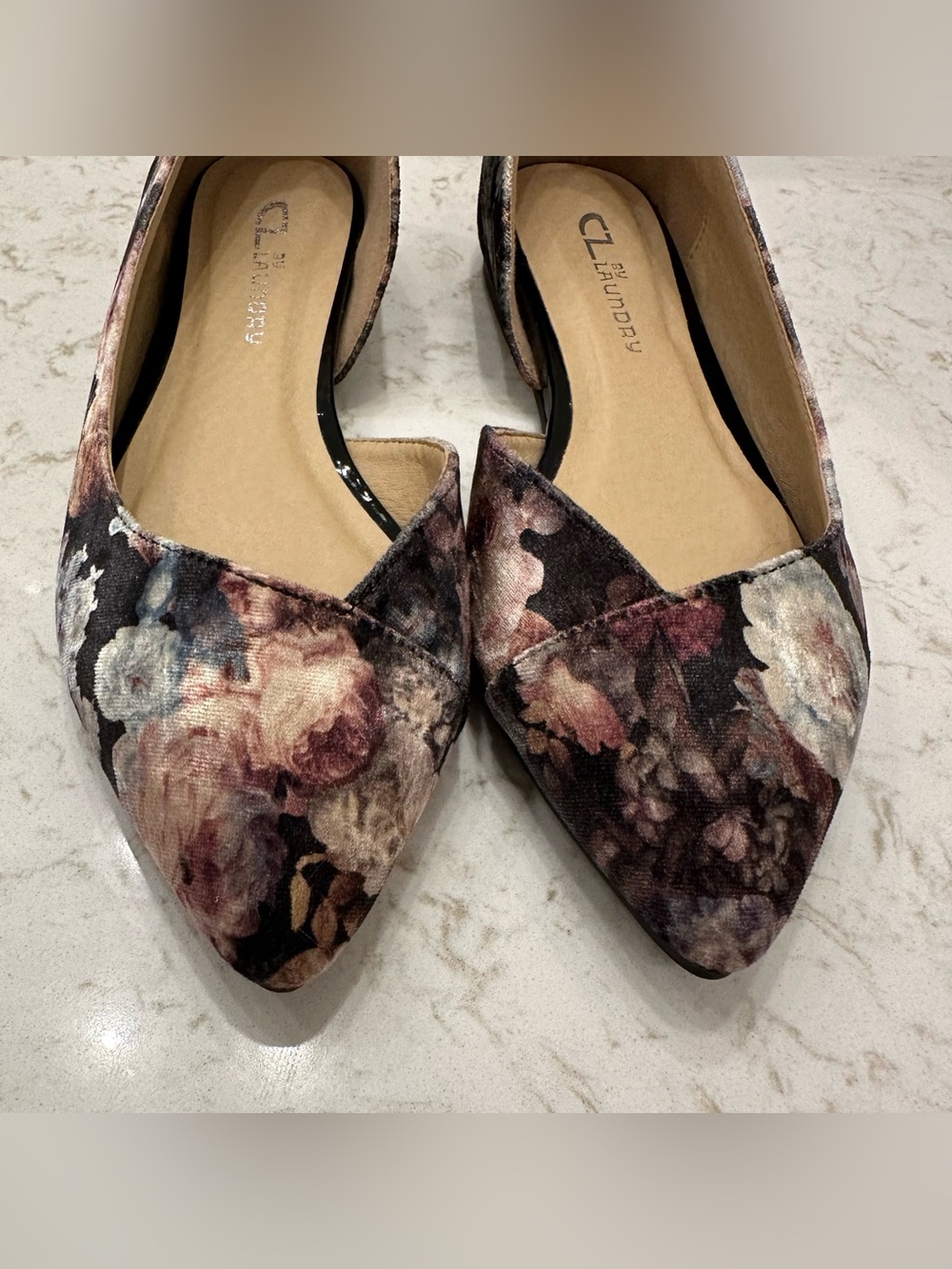 CL by Laundry Hiromi Black Floral Print Velvet D'Orsay Flats 6.5 - Picture 6 of 12